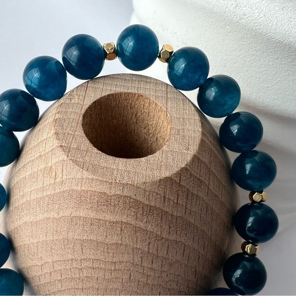 MALAYSIA Blue Jade Beaded Stretch Bracelet 6.25” - Picture 5 of 14